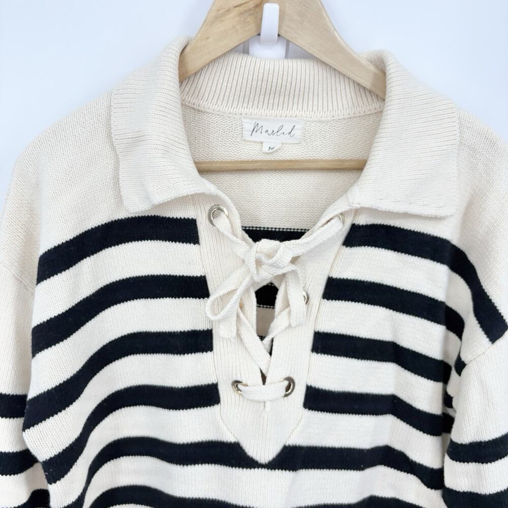 Marled Roll Hem Sweater Womens Medium Stripe Nautical Classic Preppy Fisherman - Picture 4 of 7